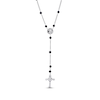 Thumbnail Image 1 of Black Spinel Bead & Round-Cut White Lab-Created Sapphire Rosary Necklace Sterling Silver 18”