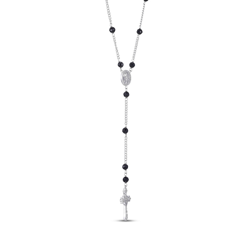 Main Image 2 of Black Spinel Bead & Round-Cut White Lab-Created Sapphire Rosary Necklace Sterling Silver 18”