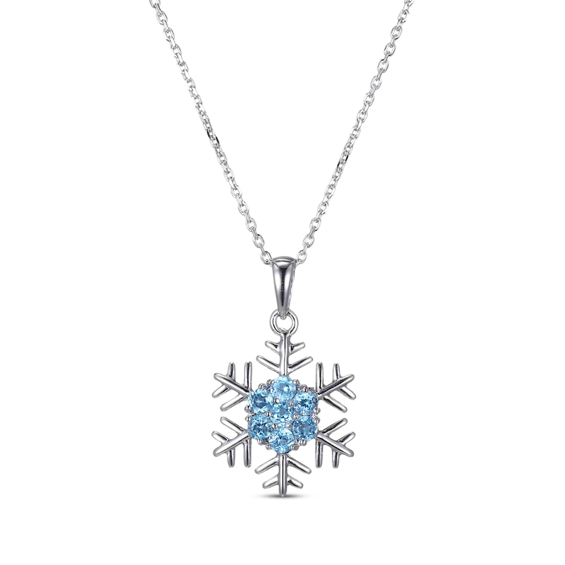Main Image 1 of Round-Cut Swiss Blue Topaz Snowflake Necklace Sterling Silver 18”
