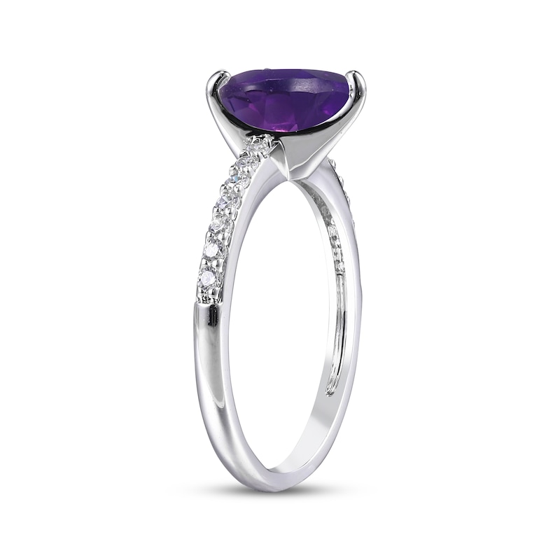 Heart-Shaped Amethyst & Round-Cut White Lab-Created Sapphire Ring Sterling Silver