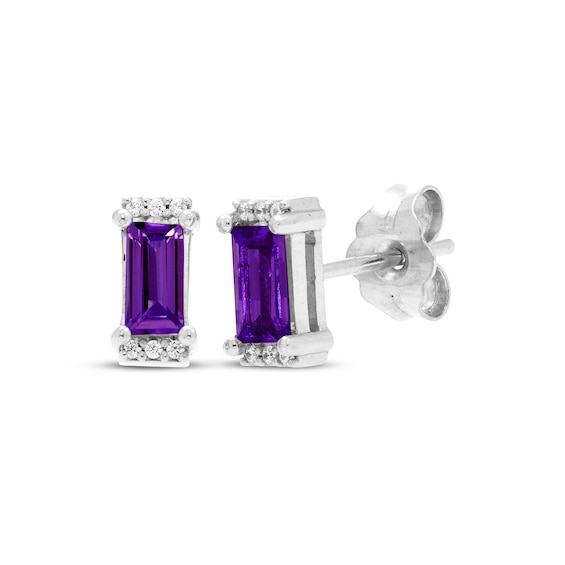 Rectangle-Cut Amethyst & Round-Cut White Lab-Created Sapphire Stud Earrings Sterling Silver