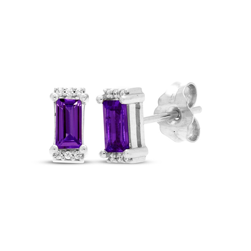 Main Image 1 of Rectangle-Cut Amethyst & Round-Cut White Lab-Created Sapphire Stud Earrings Sterling Silver