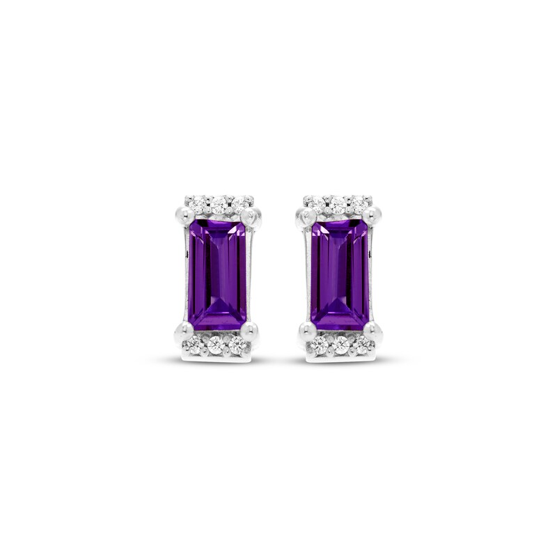 Main Image 2 of Rectangle-Cut Amethyst & Round-Cut White Lab-Created Sapphire Stud Earrings Sterling Silver