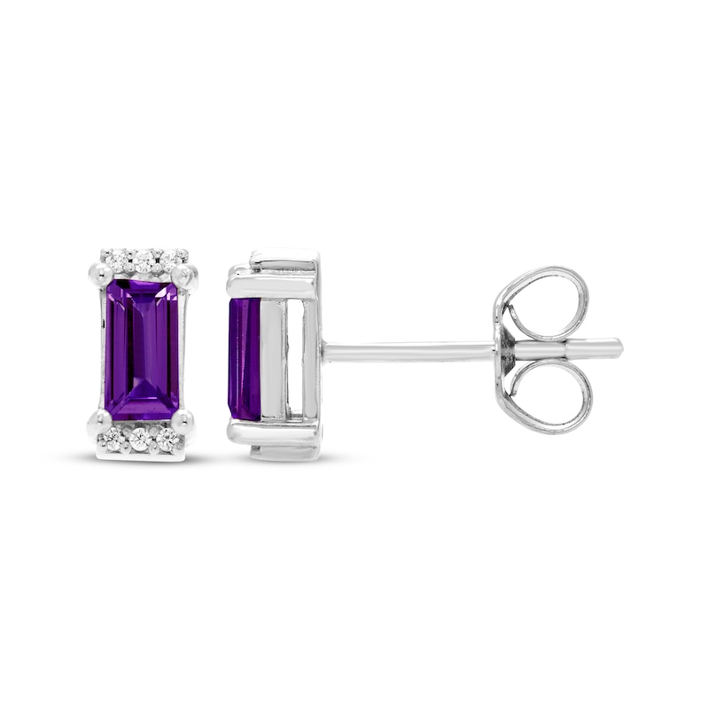 Main Image 3 of Rectangle-Cut Amethyst & Round-Cut White Lab-Created Sapphire Stud Earrings Sterling Silver