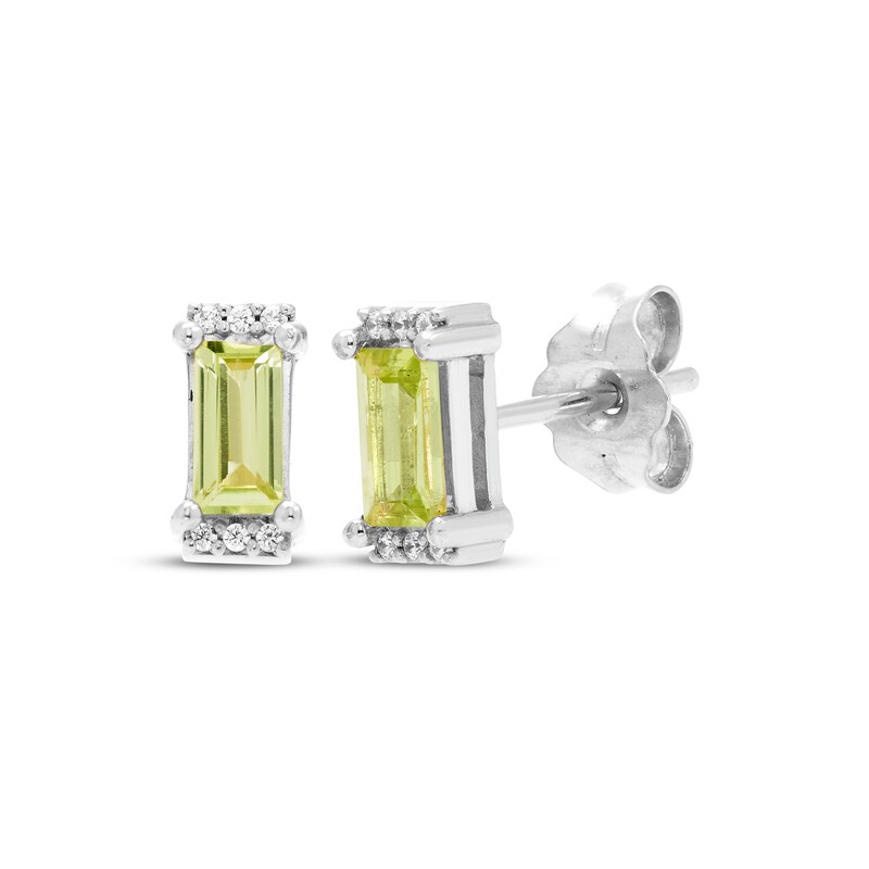 Main Image 1 of Rectangle-Cut Peridot & Round-Cut White Lab-Created Sapphire Stud Earrings Sterling Silver