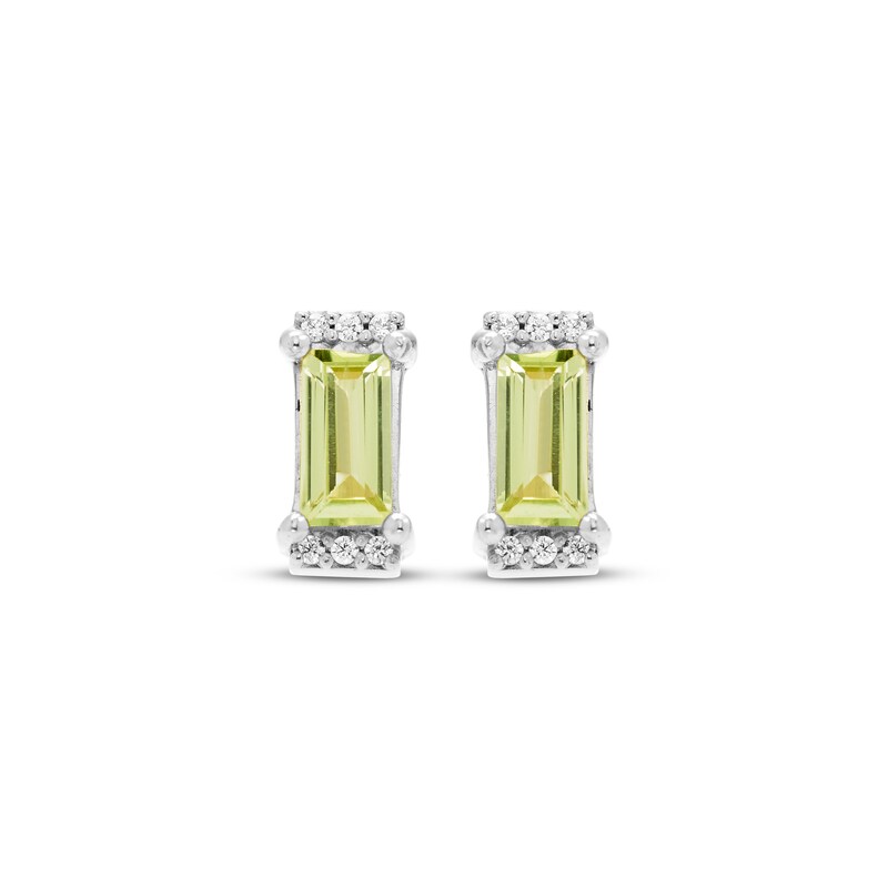Main Image 2 of Rectangle-Cut Peridot & Round-Cut White Lab-Created Sapphire Stud Earrings Sterling Silver