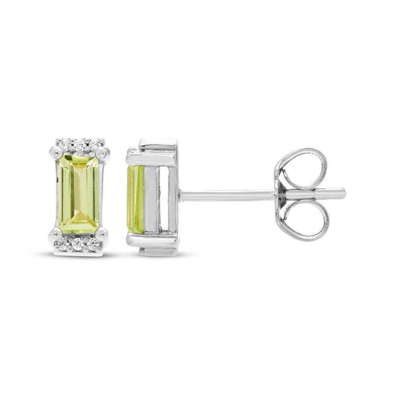 Main Image 3 of Rectangle-Cut Peridot & Round-Cut White Lab-Created Sapphire Stud Earrings Sterling Silver