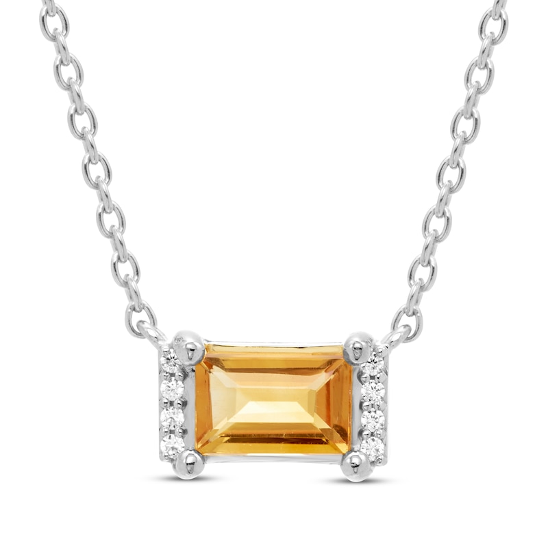 Main Image 1 of Rectangle-Cut Citrine & Round-Cut White Lab-Created Sapphire Necklace Sterling Silver 18”