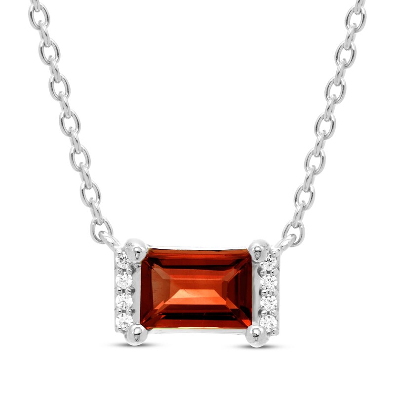 Main Image 1 of Rectangle-Cut Garnet & Round-Cut White Lab-Created Sapphire Necklace Sterling Silver 18”