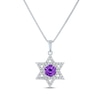 Thumbnail Image 1 of Round-Cut Amethyst & White Lab-Created Sapphire Star of David Necklace Sterling Silver 18"