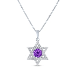 Round-Cut Amethyst & White Lab-Created Sapphire Star of David Necklace Sterling Silver 18"