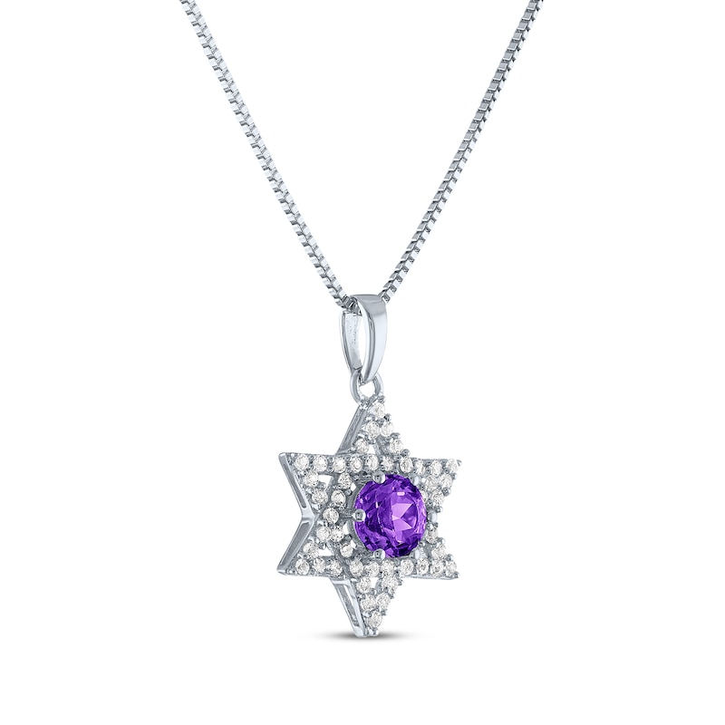 Main Image 2 of Round-Cut Amethyst & White Lab-Created Sapphire Star of David Necklace Sterling Silver 18"