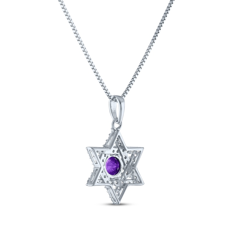 Main Image 3 of Round-Cut Amethyst & White Lab-Created Sapphire Star of David Necklace Sterling Silver 18"