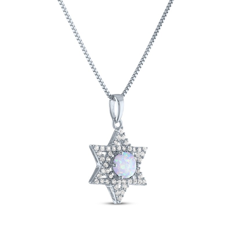 Main Image 2 of Round-Cut Lab-Created Opal & White Lab-Created Sapphire Star of David Necklace Sterling Silver 18"