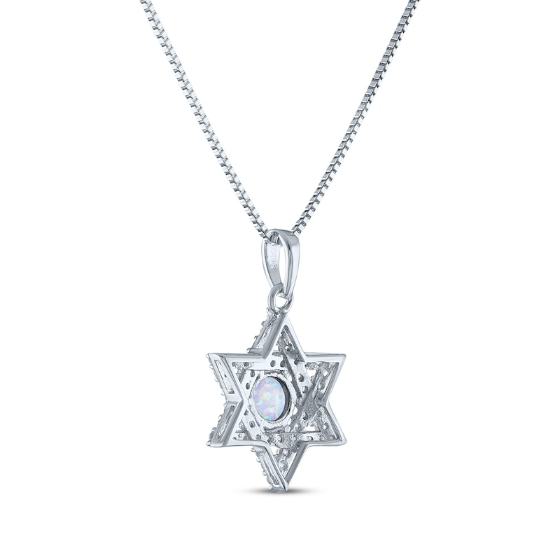 Main Image 3 of Round-Cut Lab-Created Opal & White Lab-Created Sapphire Star of David Necklace Sterling Silver 18"