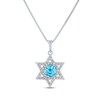 Thumbnail Image 1 of Round-Cut Blue Topaz & White Lab-Created Sapphire Star of David Necklace Sterling Silver 18"