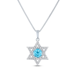 Round-Cut Blue Topaz & White Lab-Created Sapphire Star of David Necklace Sterling Silver 18"
