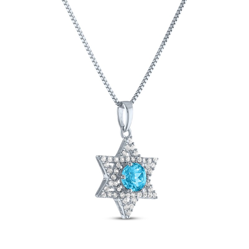 Main Image 2 of Round-Cut Blue Topaz & White Lab-Created Sapphire Star of David Necklace Sterling Silver 18"