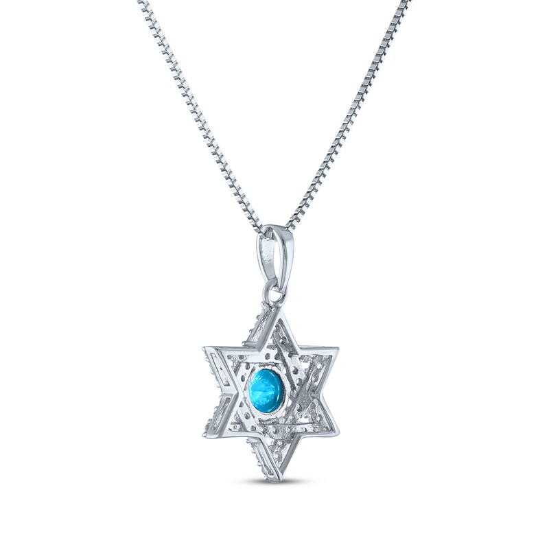 Main Image 3 of Round-Cut Blue Topaz & White Lab-Created Sapphire Star of David Necklace Sterling Silver 18"