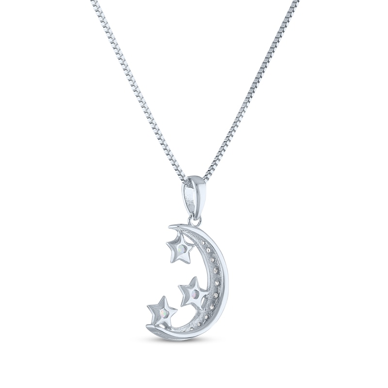 Round-Cut Lab-Created Opal & White Lab-Created Sapphire Moon & Star Necklace Sterling Silver 18"