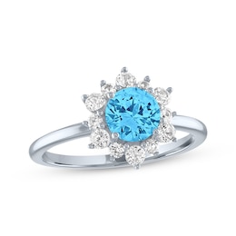 Round-Cut Blue Topaz & White Lab-Created Sapphire Ring Sterling Silver - Size 7
