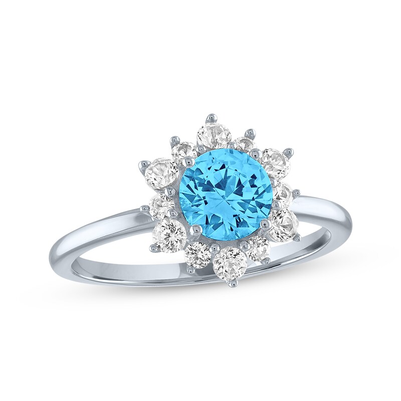 Main Image 1 of Round-Cut Blue Topaz & White Lab-Created Sapphire Ring Sterling Silver - Size 7