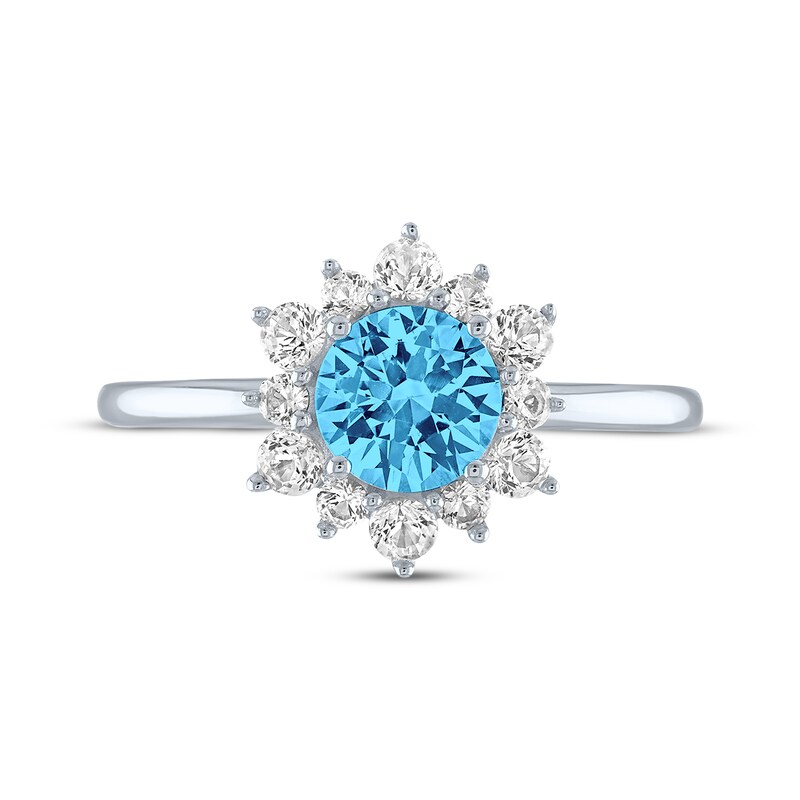 Main Image 3 of Round-Cut Blue Topaz & White Lab-Created Sapphire Ring Sterling Silver - Size 7