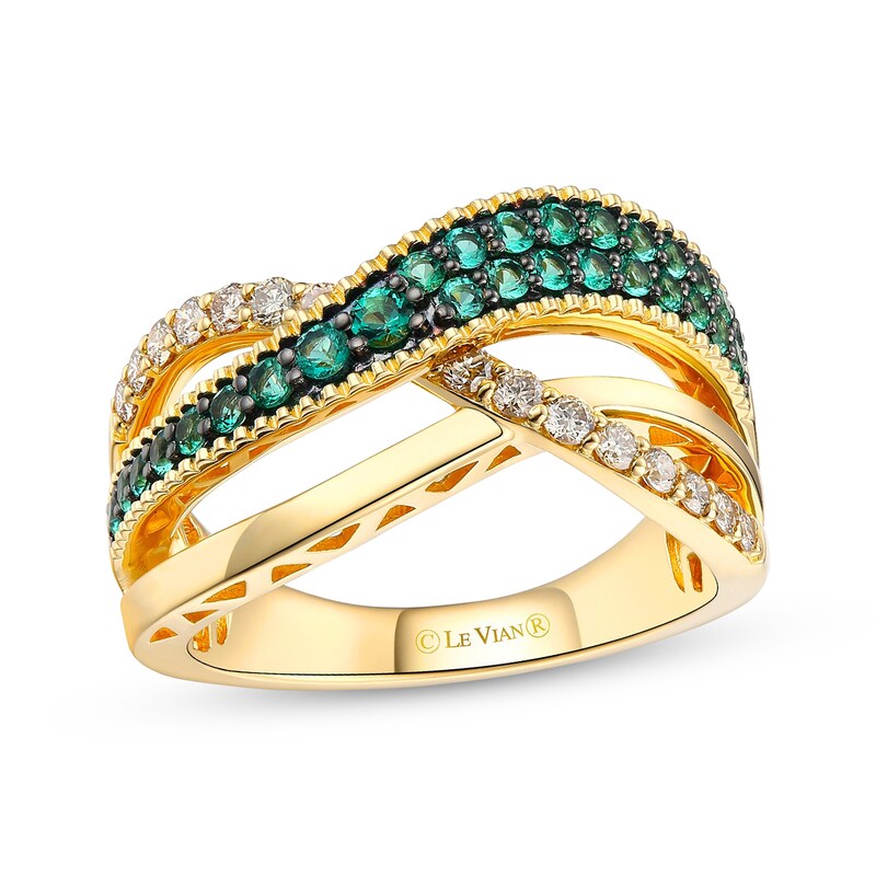 Le Vian Emerald Crossover Wave Ring 1/4 ct tw Diamonds 14K Honey Gold