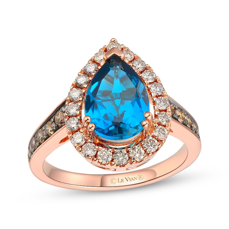 Le Vian Blue Topaz Ring 5/8 ct tw Diamonds 14K Strawberry Gold
