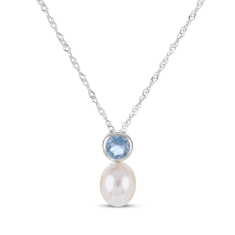 Main Image 2 of Cultured Pearl & Sky Blue Topaz Bezel Gift Set Sterling Silver