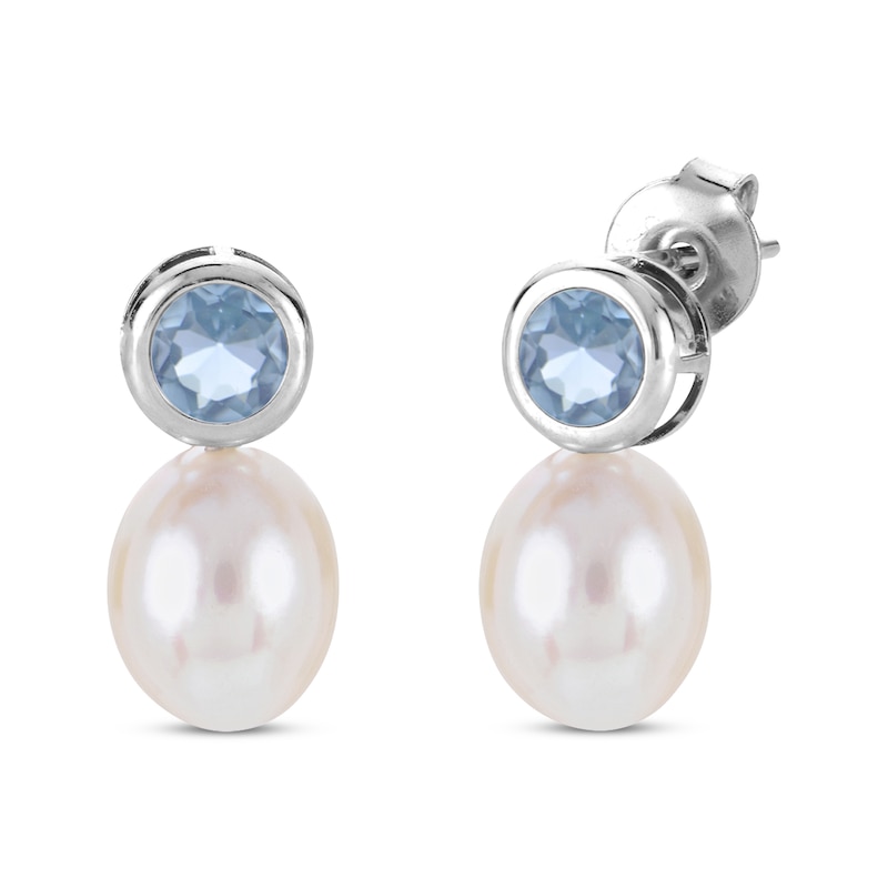 Main Image 3 of Cultured Pearl & Sky Blue Topaz Bezel Gift Set Sterling Silver