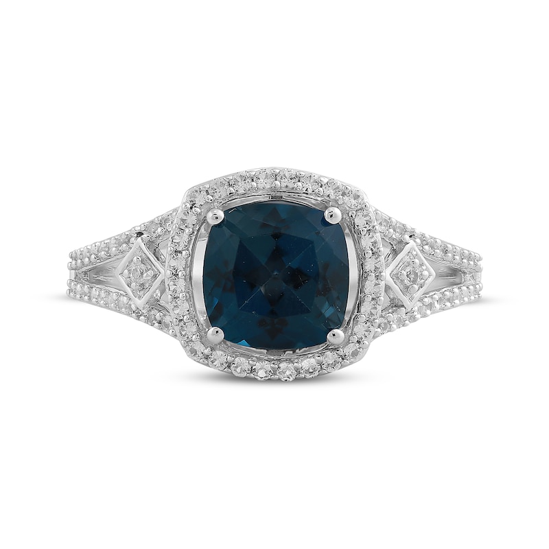 Cushion-Cut London Blue Topaz & White Lab-Created Sapphire Vintage-Inspired Ring Sterling Silver