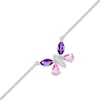 Thumbnail Image 1 of Multi-Shape Amethyst, Pink & White Lab-Created Sapphire Butterfly Anklet Sterling Silver 10”
