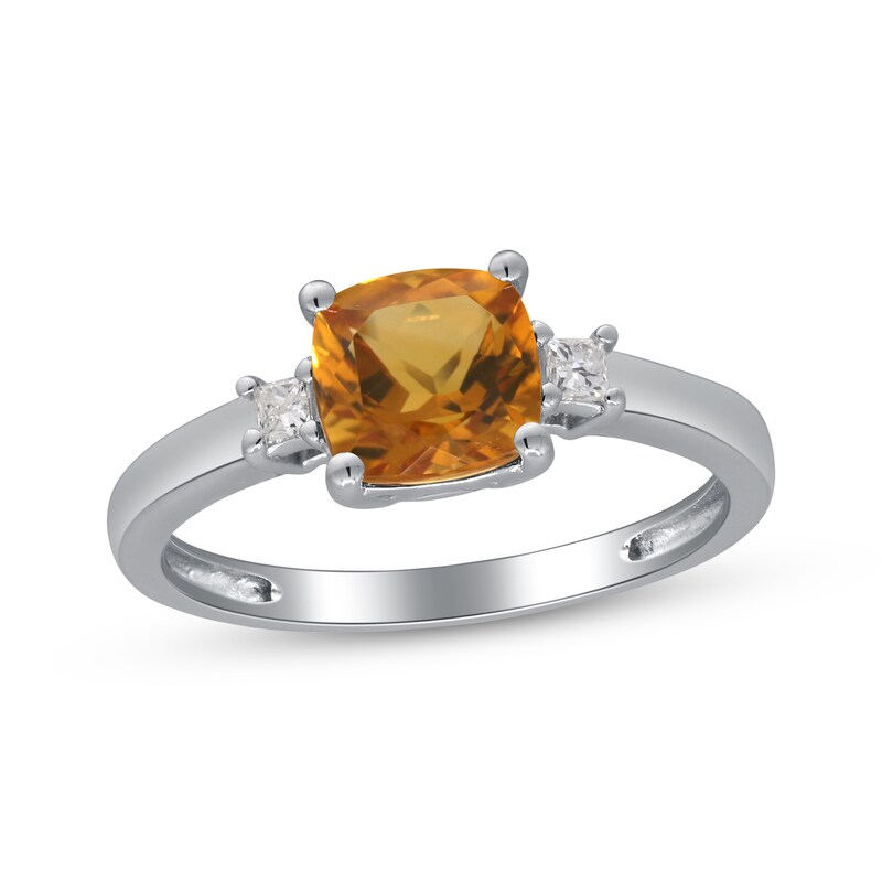 Main Image 1 of Cushion-Cut Citrine & Diamond Ring 1/10 ct tw Sterling Silver