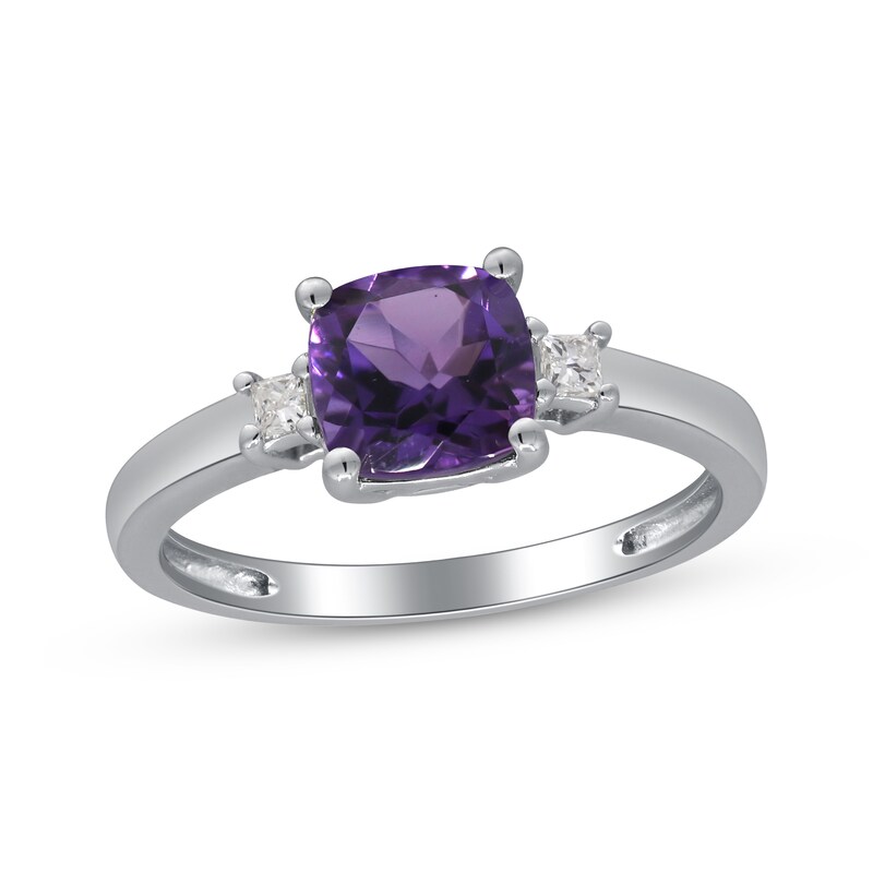 Main Image 1 of Cushion-Cut Amethyst & Diamond Ring 1/10 ct tw Sterling Silver