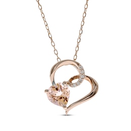 Heart-Shaped Morganite & Diamond Accent Necklace 10K Rose Gold 18&quot;