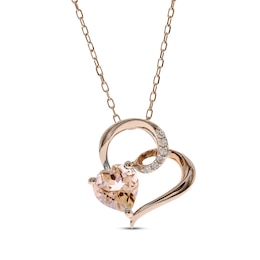 Heart-Shaped Morganite & Diamond Accent Necklace 10K Rose Gold 18"