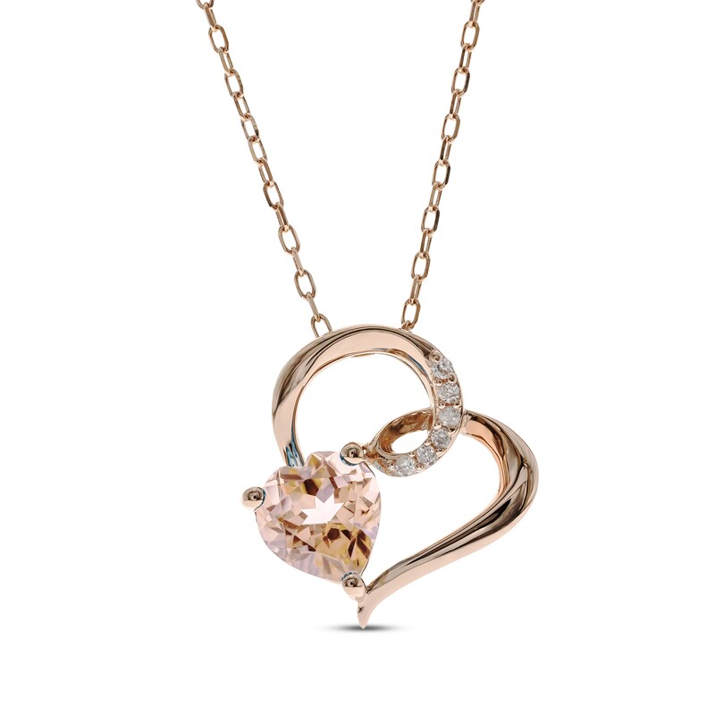 Main Image 1 of Heart-Shaped Morganite & Diamond Accent Necklace 10K Rose Gold 18"