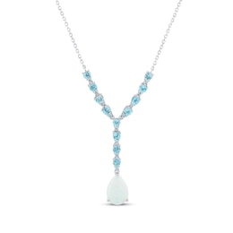 Pear-Shaped Lab-Created Opal & Swiss Blue Topaz Lariat Necklace Sterling Silver 18"