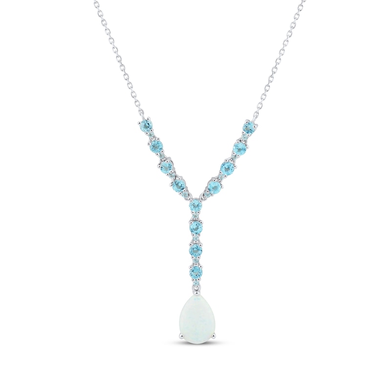 Main Image 1 of Pear-Shaped Lab-Created Opal & Swiss Blue Topaz Lariat Necklace Sterling Silver 18"