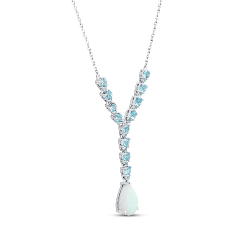 Main Image 2 of Pear-Shaped Lab-Created Opal & Swiss Blue Topaz Lariat Necklace Sterling Silver 18"