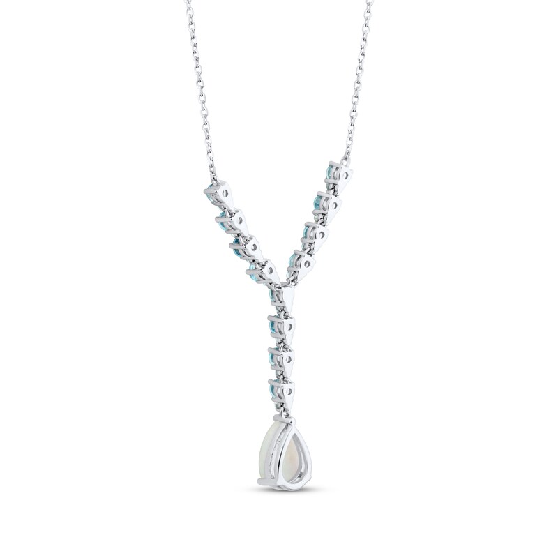 Main Image 3 of Pear-Shaped Lab-Created Opal & Swiss Blue Topaz Lariat Necklace Sterling Silver 18"