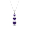 Thumbnail Image 0 of Heart-Shaped Amethyst & White Lab-Created Sapphire Trio Drop Necklace Sterling Silver 18"