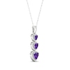 Thumbnail Image 1 of Heart-Shaped Amethyst & White Lab-Created Sapphire Trio Drop Necklace Sterling Silver 18"