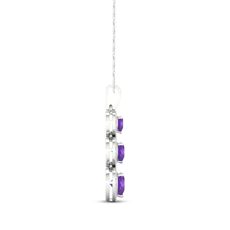 Heart-Shaped Amethyst & White Lab-Created Sapphire Trio Drop Necklace Sterling Silver 18"