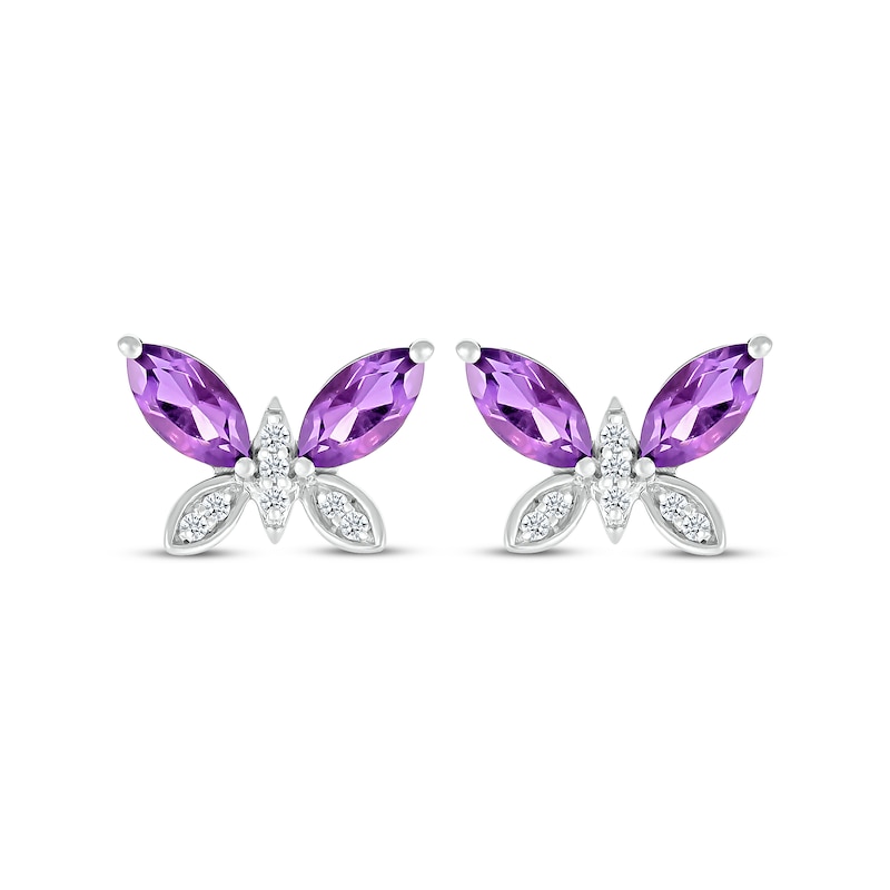 Marquise-Cut Amethyst & Diamond Butterfly Earrings 1/20 ct tw Sterling Silver
