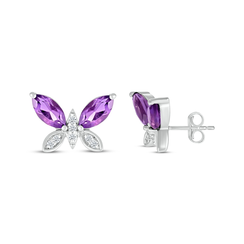 Marquise-Cut Amethyst & Diamond Butterfly Earrings 1/20 ct tw Sterling Silver