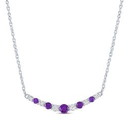 Amethyst & White Lab-Created Sapphire Bar Necklace Sterling Silver 18"