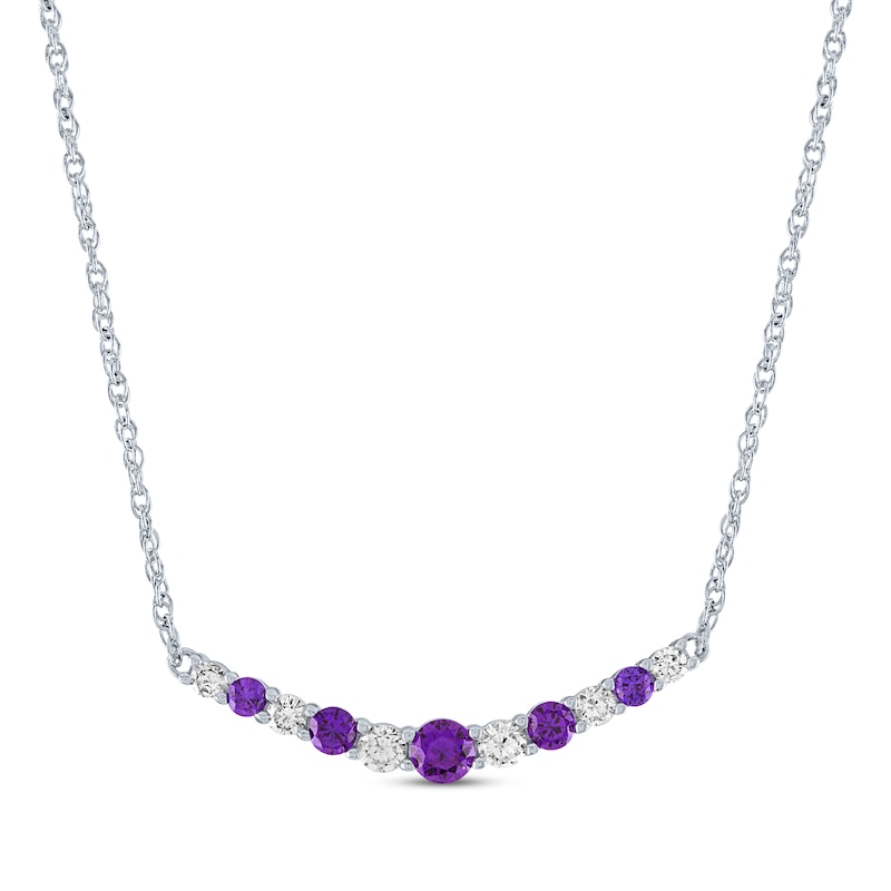 Main Image 1 of Amethyst & White Lab-Created Sapphire Bar Necklace Sterling Silver 18"