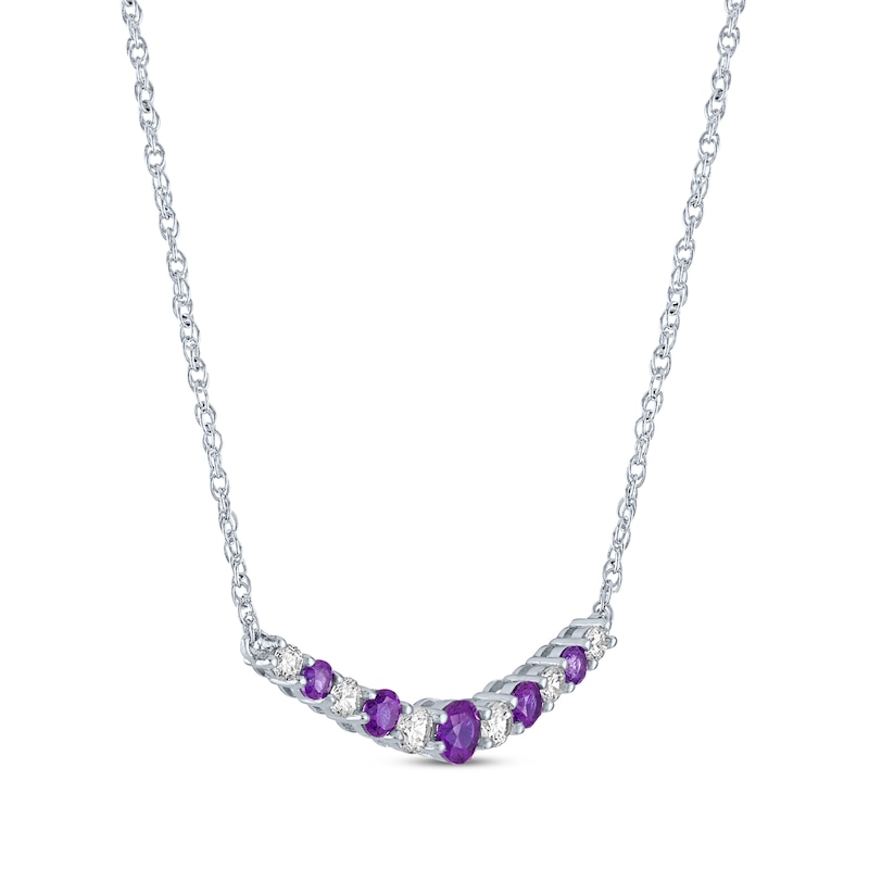 Main Image 2 of Amethyst & White Lab-Created Sapphire Bar Necklace Sterling Silver 18"